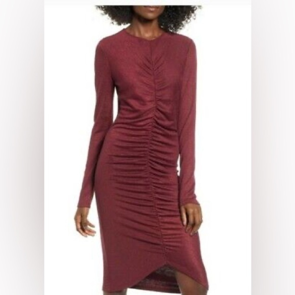 Leith Ruched Front Bodycon Dusty Red Dress Size M